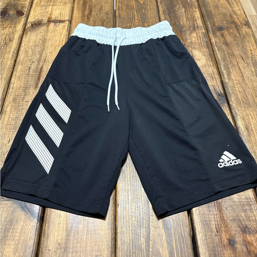 Adidas Black and White Athletic Shorts with Signature Stripes